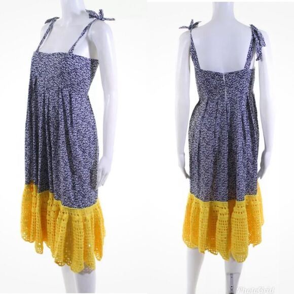 Revolve Michaela Buerger Floral Crochet Trim Midi Swing Dress Blue - Picture 2 of 10